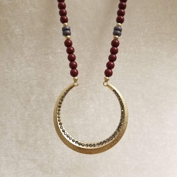 INC INTERNATIONAL CONCEPTS Gold-Tone Beaded Half-Circle Pendant Necklace - Picture 3 of 4